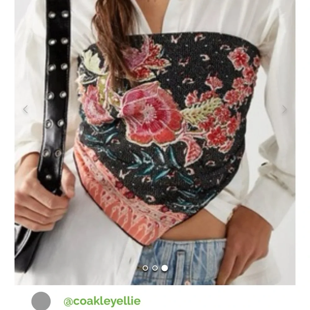 Free People Black and Pink Floral Crop Top - Picture 3 of 5